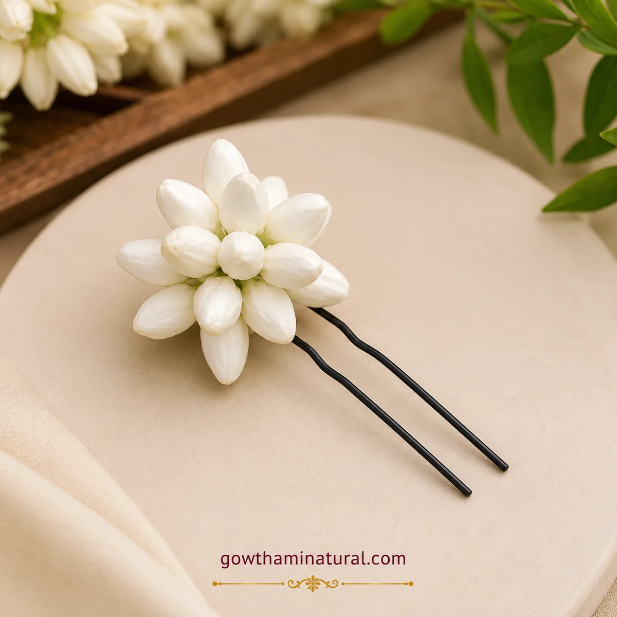 White Jasmine Artificial Flower Hair Pin by Gowthami Natural