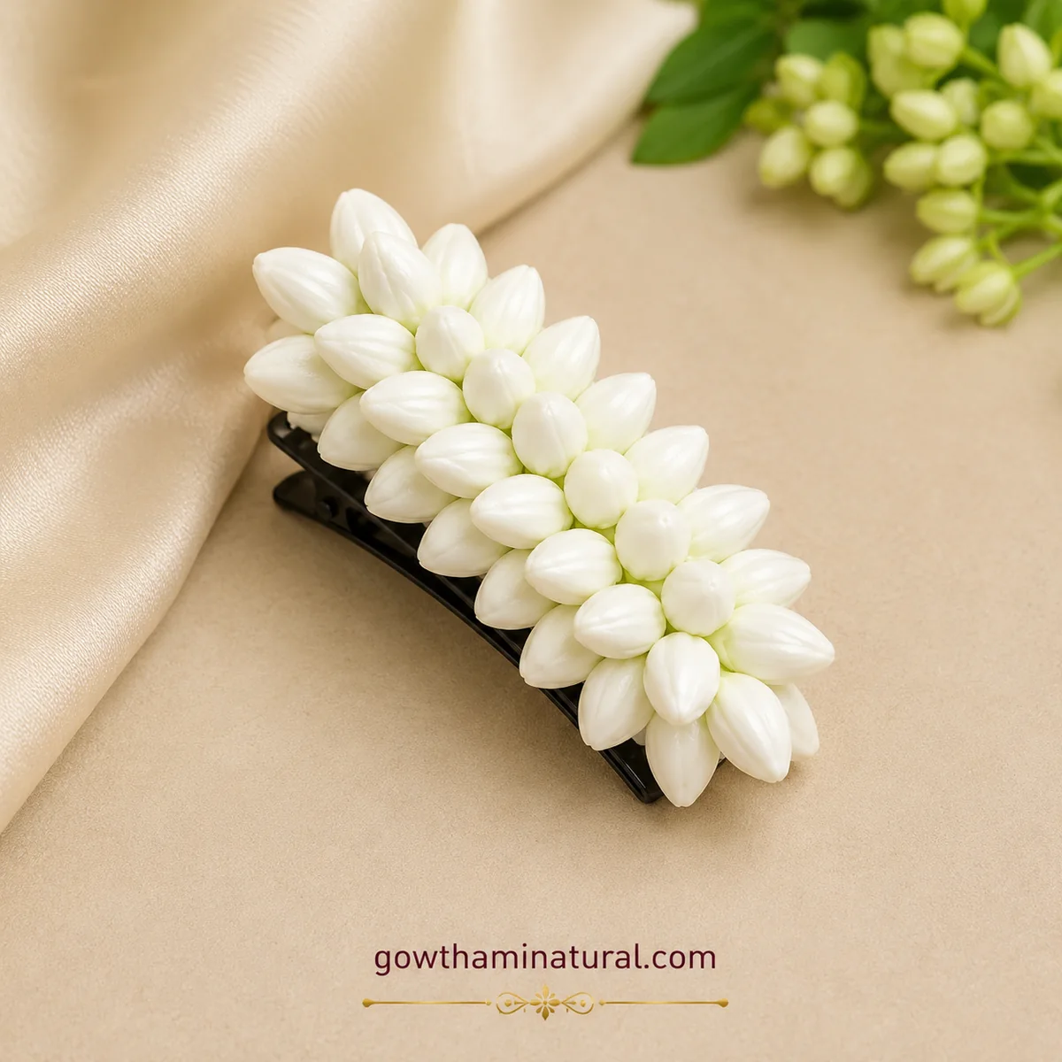 White Jasmine Artificial Flower Hair Clip by Gowthami Natural
