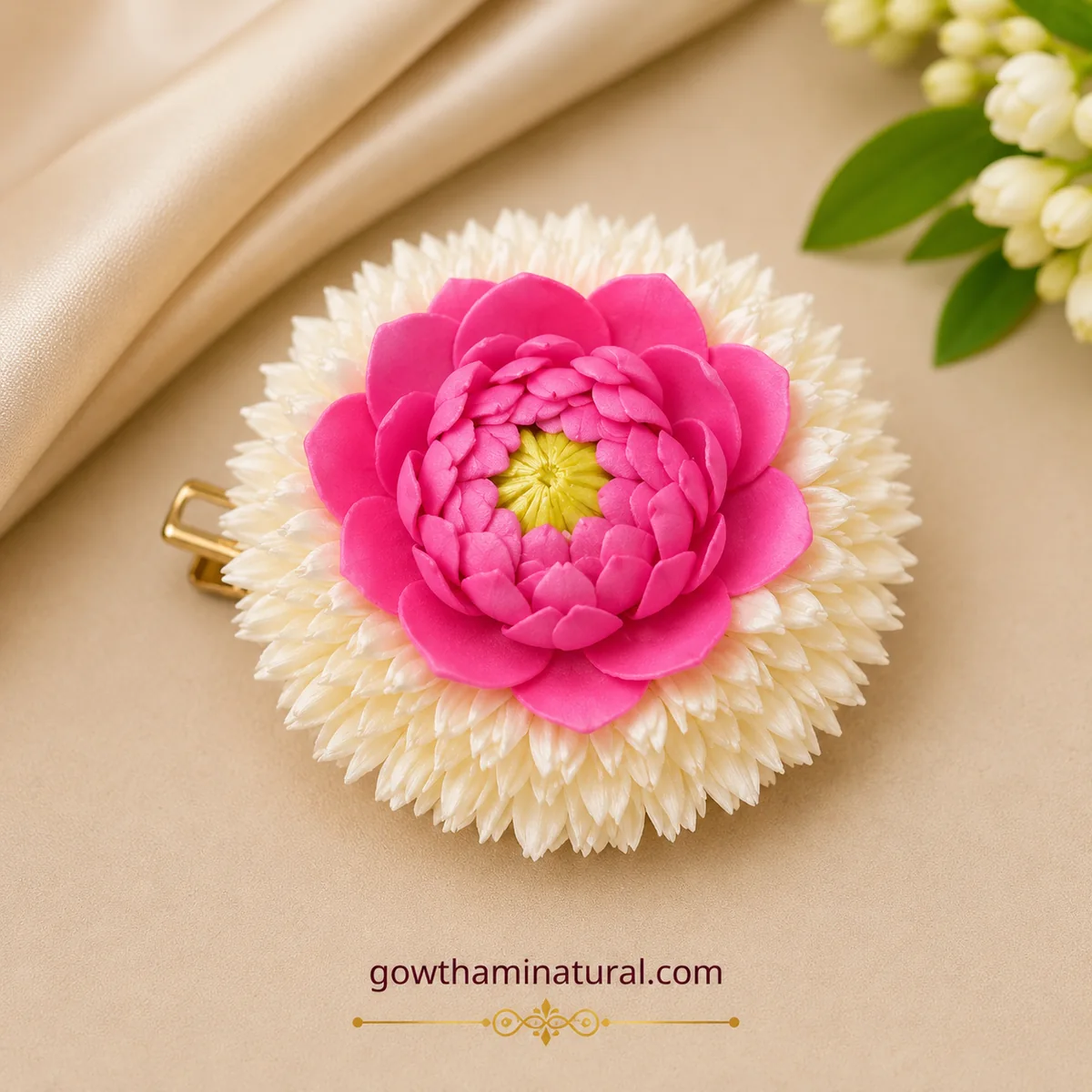 Pink Lotus Artificial Flower Hair Clip by Gowthami Natural