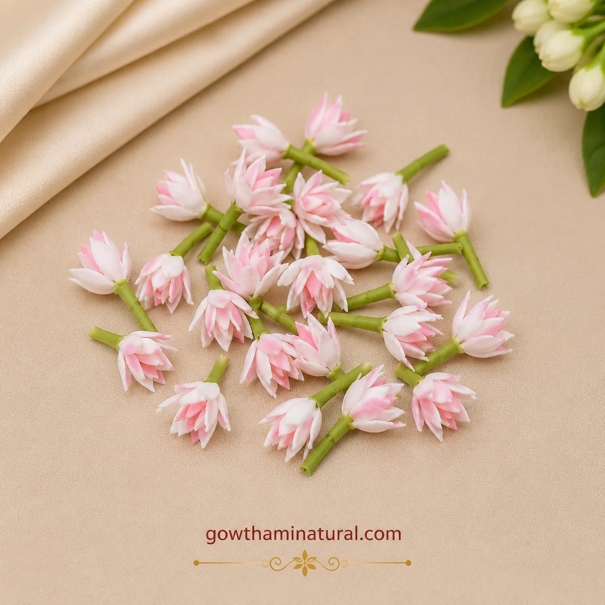 Pink & White Artificial Flower Bud by Gowthami Natural