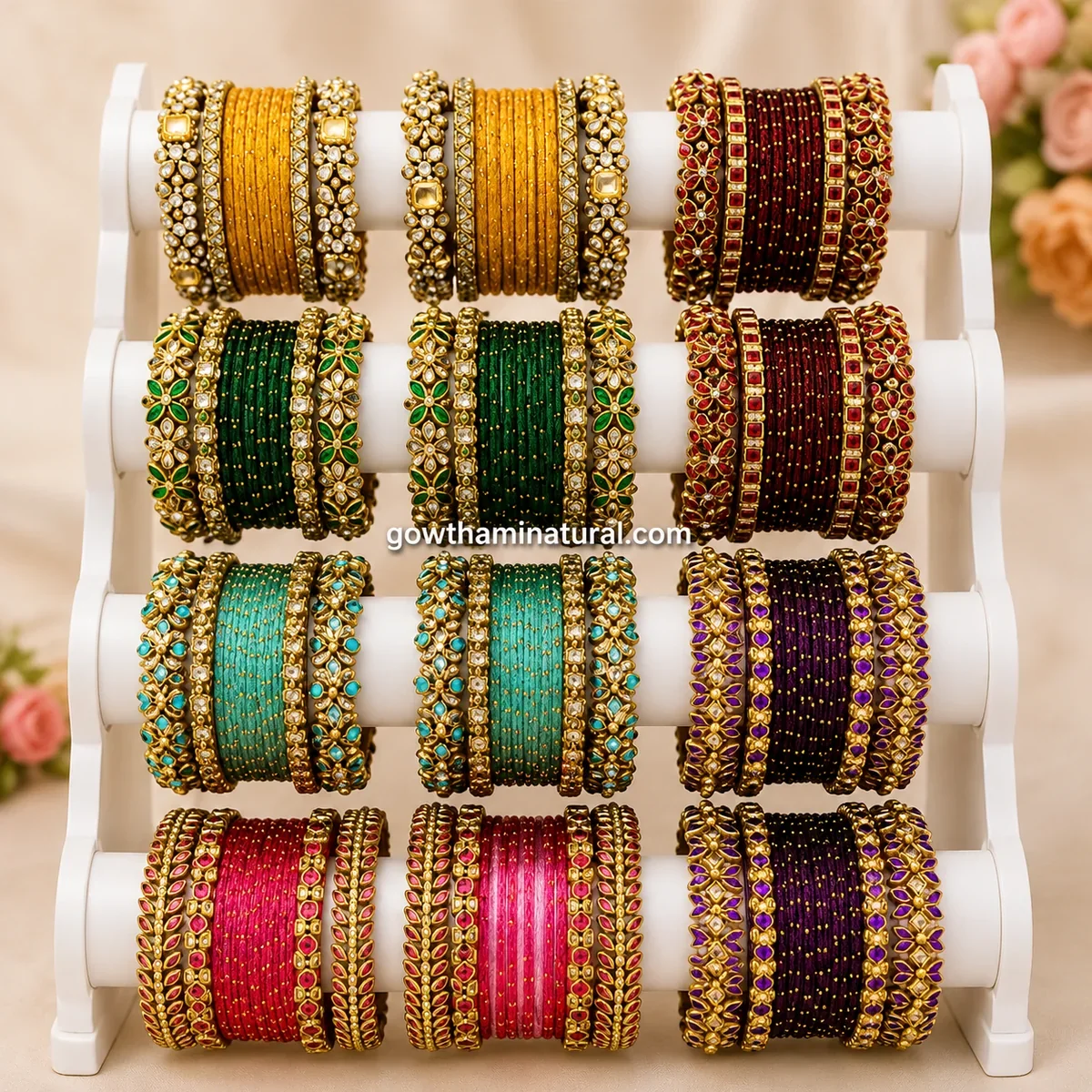 Multicolor Designer Stone Work Bangle Set by Gowthami Natural