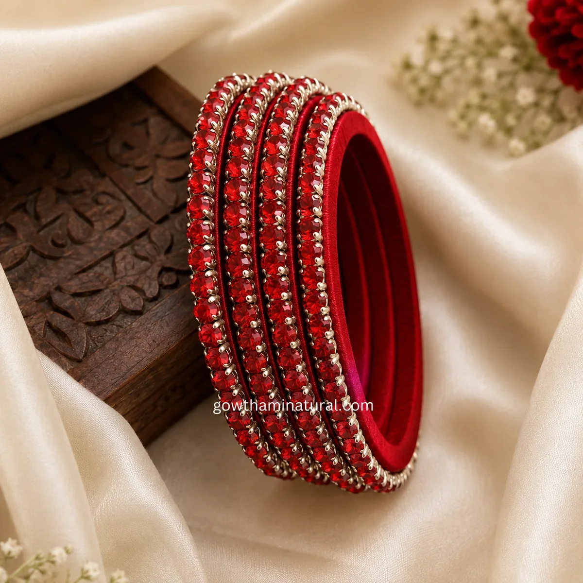 Red Thread Stone Work Bangle Set by Gowthami Natural