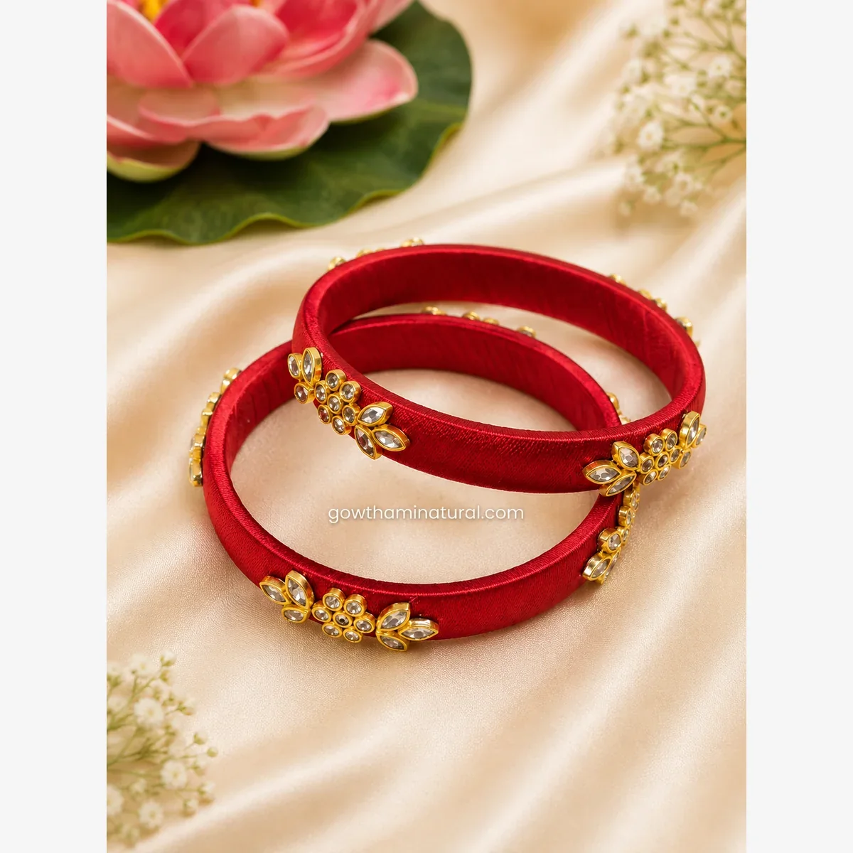 Red Floral Thread Bangle Set by Gowthami Natural